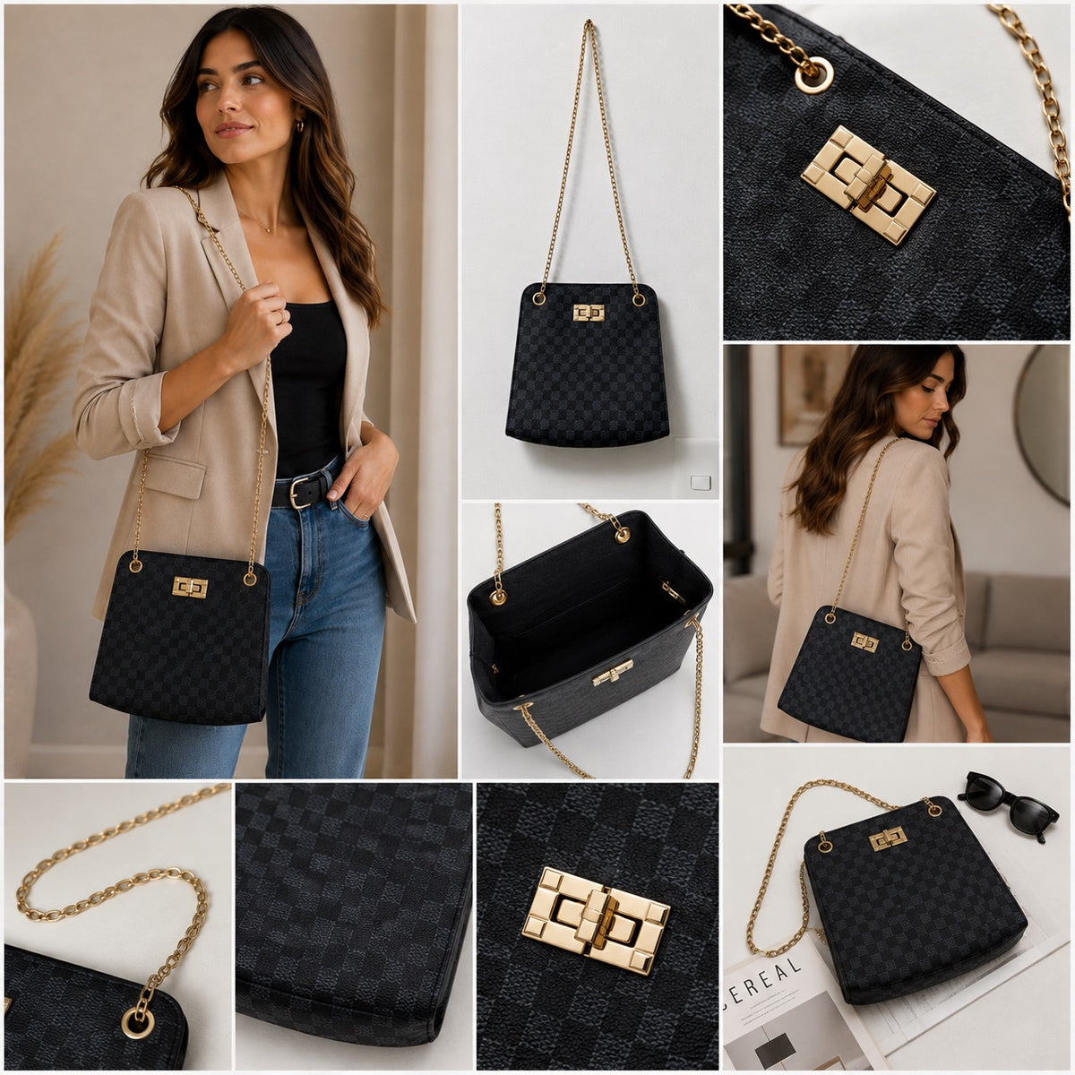 🖤 Cartera Bandolera SHEIN – Negra con Cadena Dorada