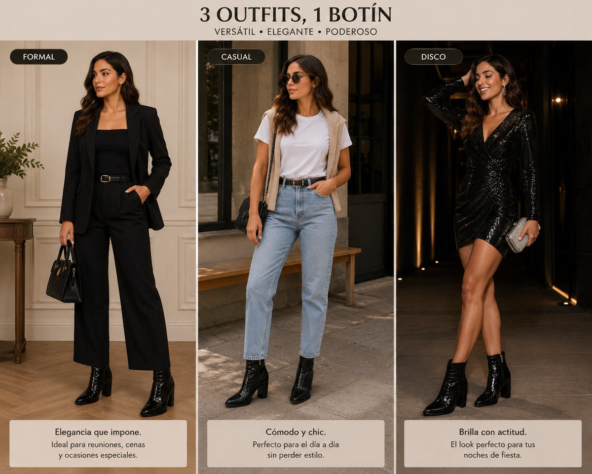 🖤 Botines negros efecto croco con tacón — Talla 38