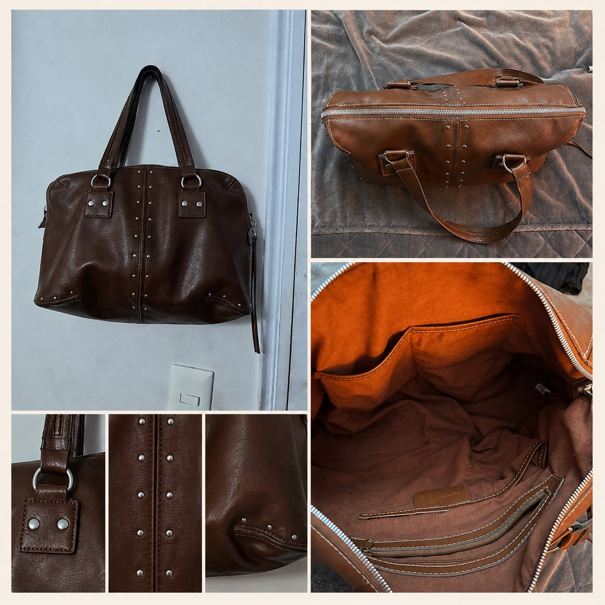 Bolso de Mano Café Oscuro Estilo Vintage