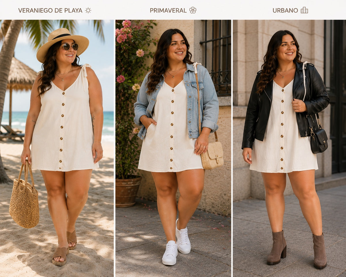 🤍 Mini Vestido Crudo con Botones