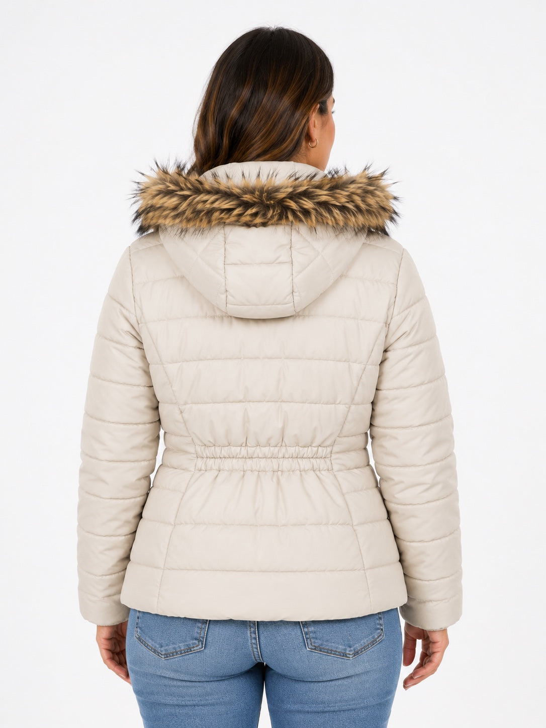 🤍 Parka H&M Crema con Capucha y Pelo