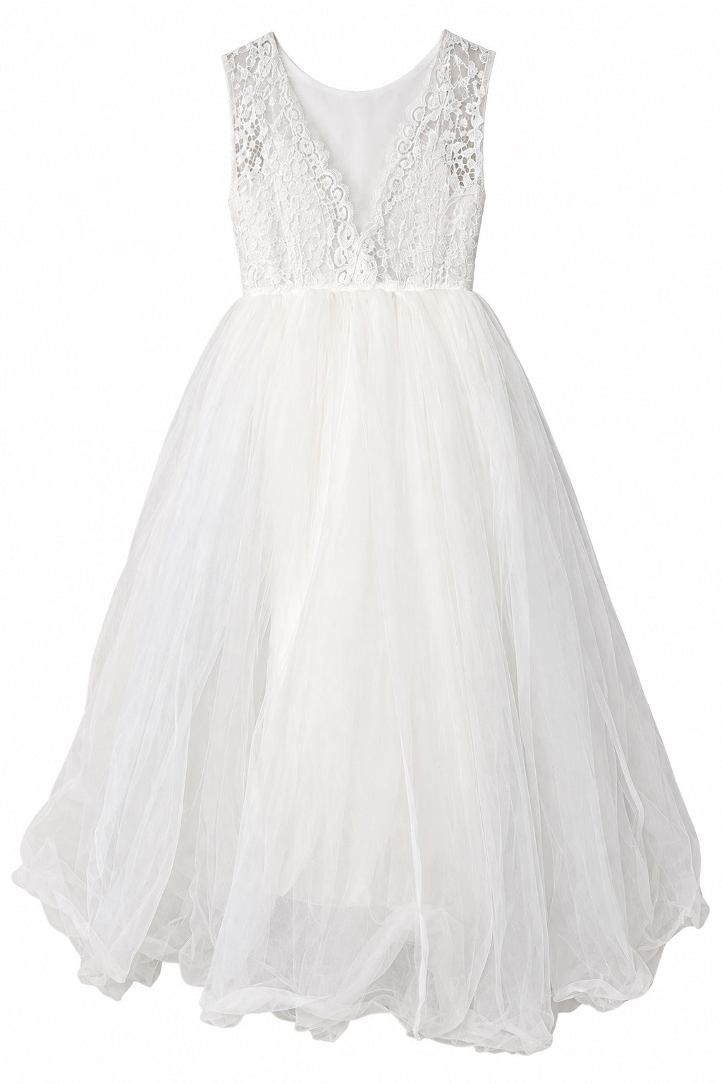 🤍 Vestido de niña blanco con encaje y tul
