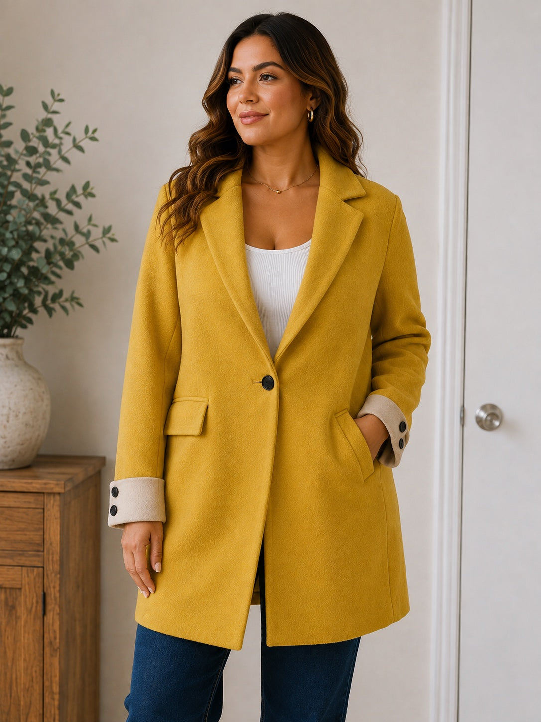 💛 Chaqueta Tipo Abrigo Amarillo Mostaza – Talla L aprox.