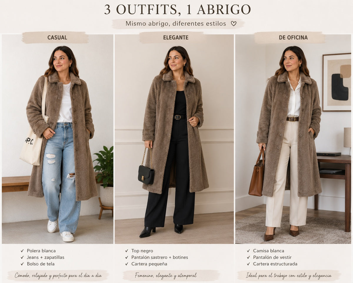 🤎 Abrigo de Peluche Café Taupe – Talla 42