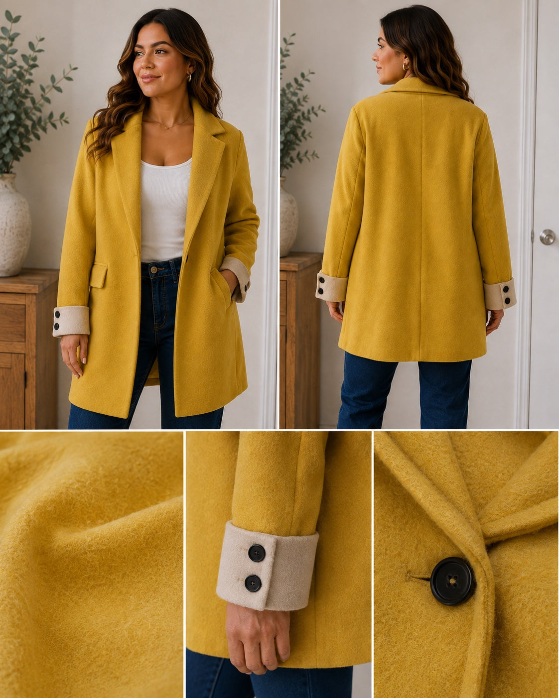 💛 Chaqueta Tipo Abrigo Amarillo Mostaza – Talla L aprox.