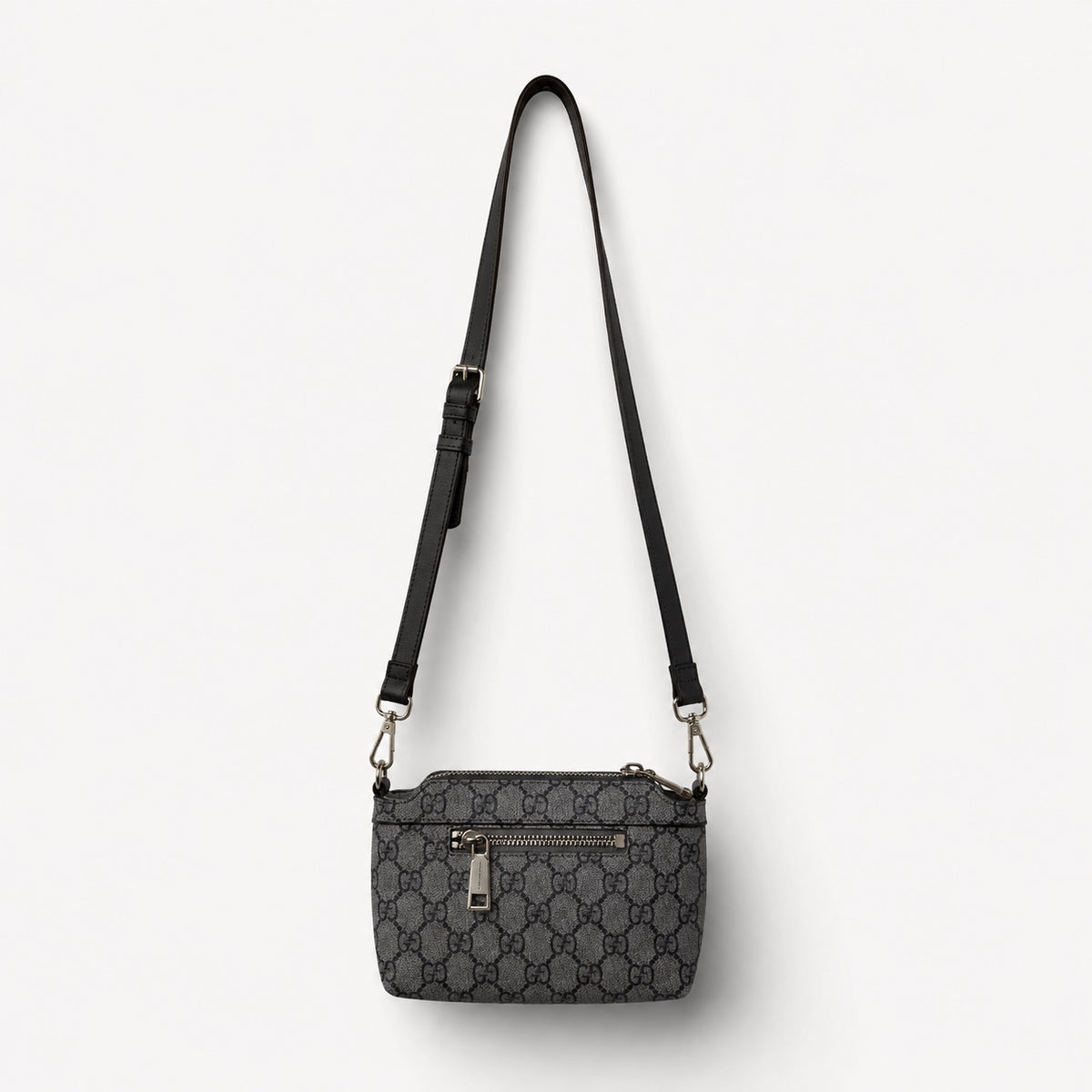Carterita Bandolera Gris con Estampado Monograma