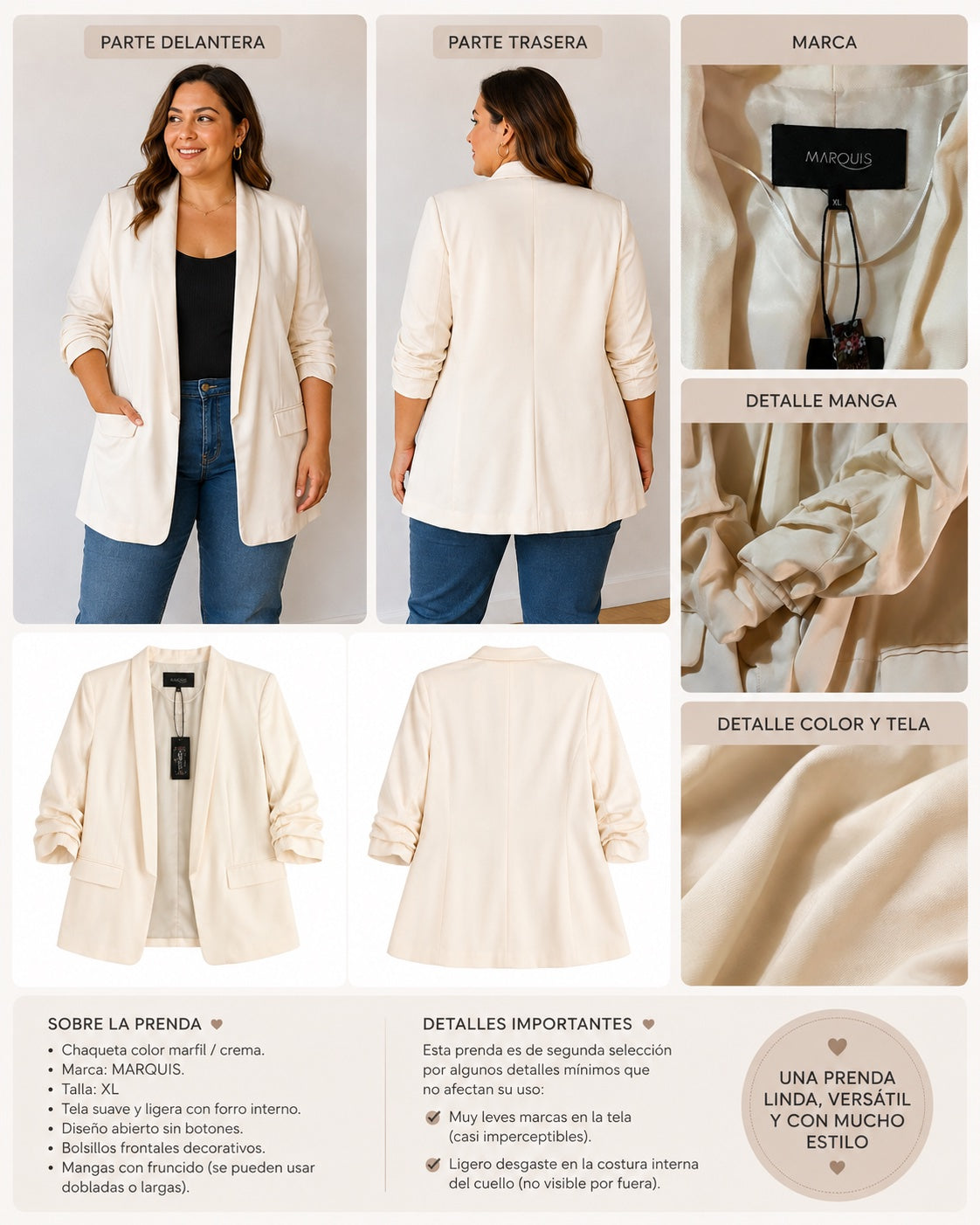 🤍 Blazer Marquis color marfil — Talla XL