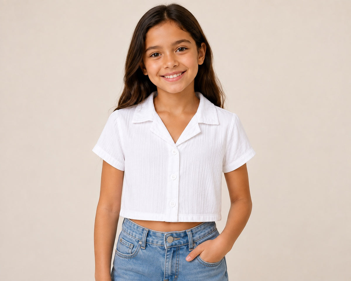 🤍 Blusa Croptop Niña – Talla 10