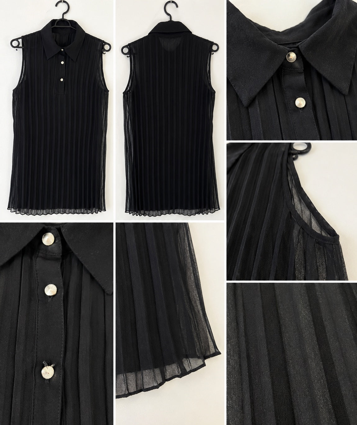 Blusa Negra Plisada Semitransparente