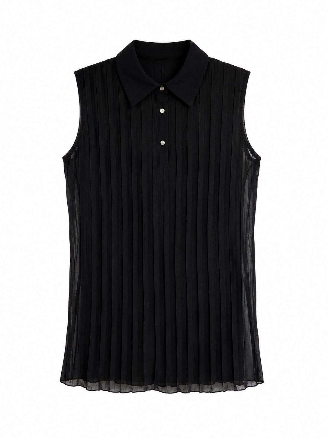 Blusa Negra Plisada Semitransparente