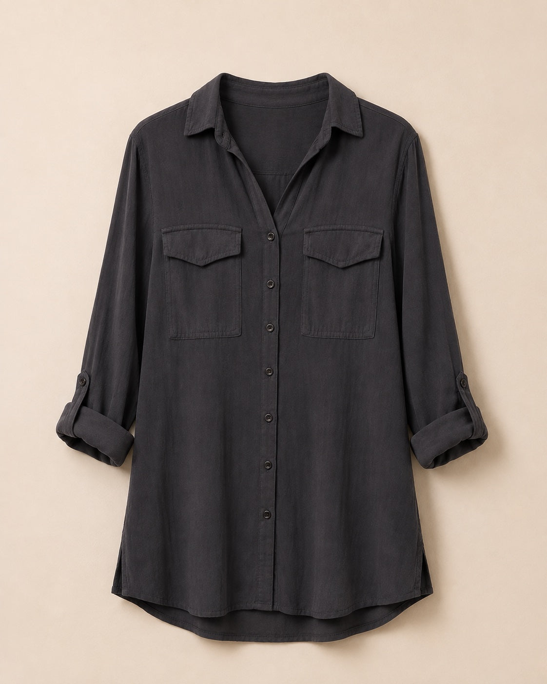 Blusa Camisera Negra Clásica Talla L | KARÜN Moda Circular