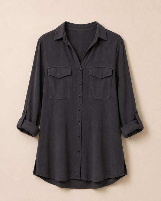Blusa Camisera Negra Clásica Talla L | KARÜN Moda Circular