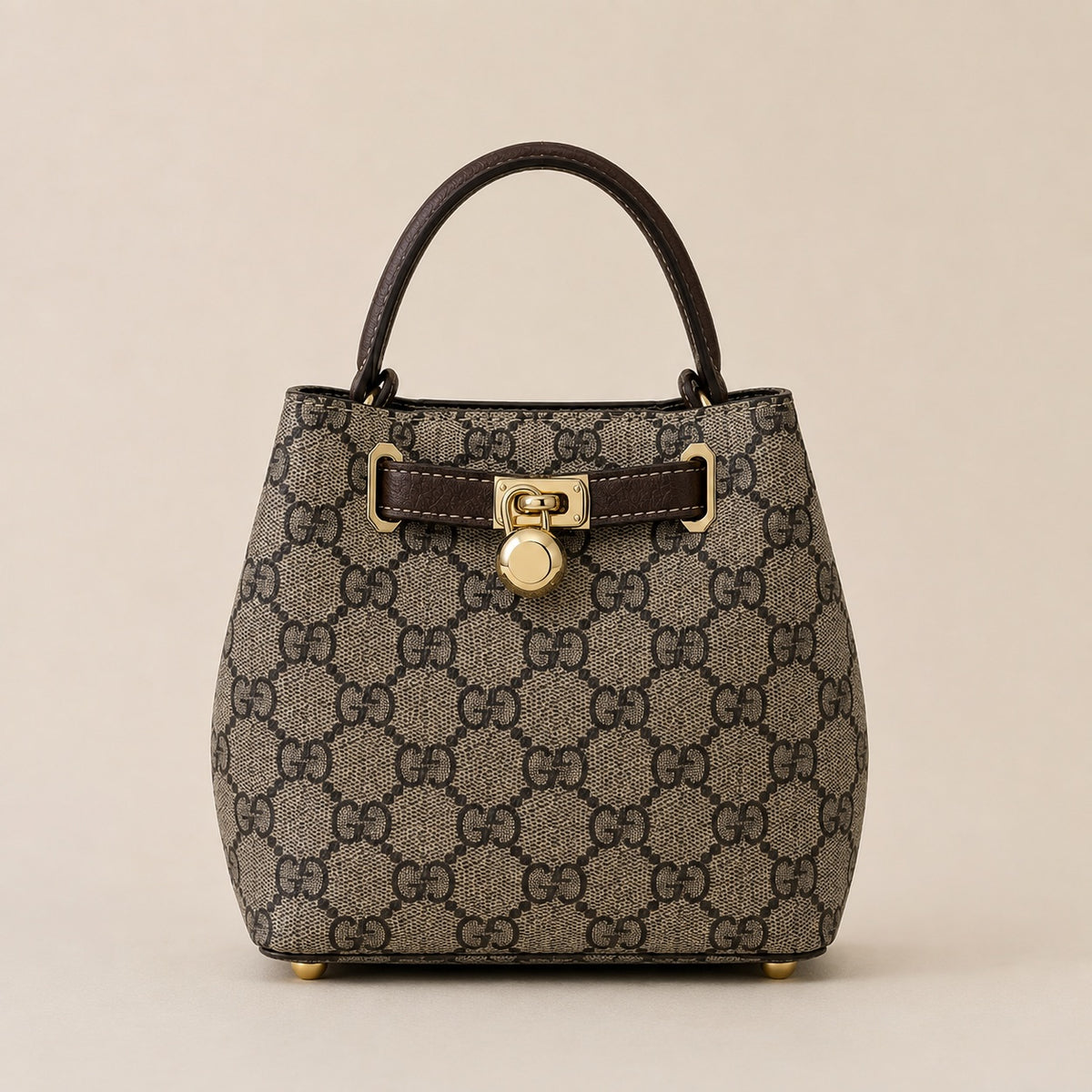 Bolso de Mano Gris Estampado Monograma