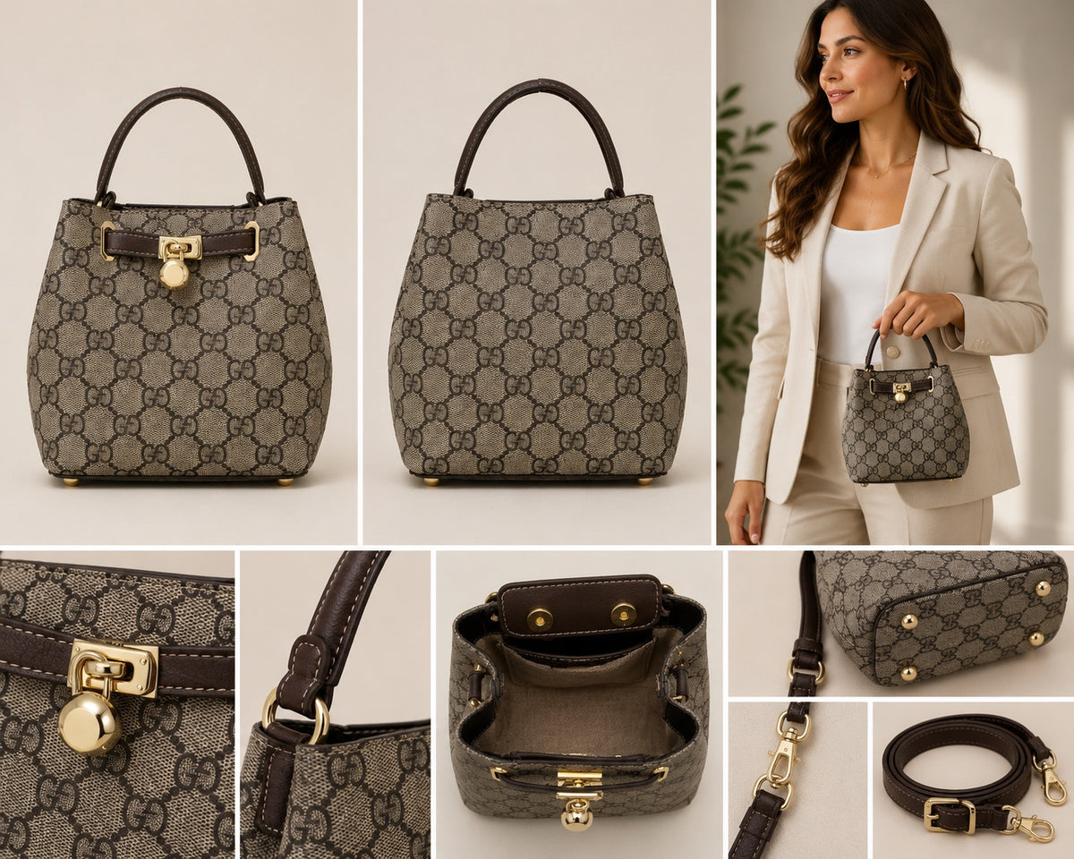 Bolso de Mano Gris Estampado Monograma