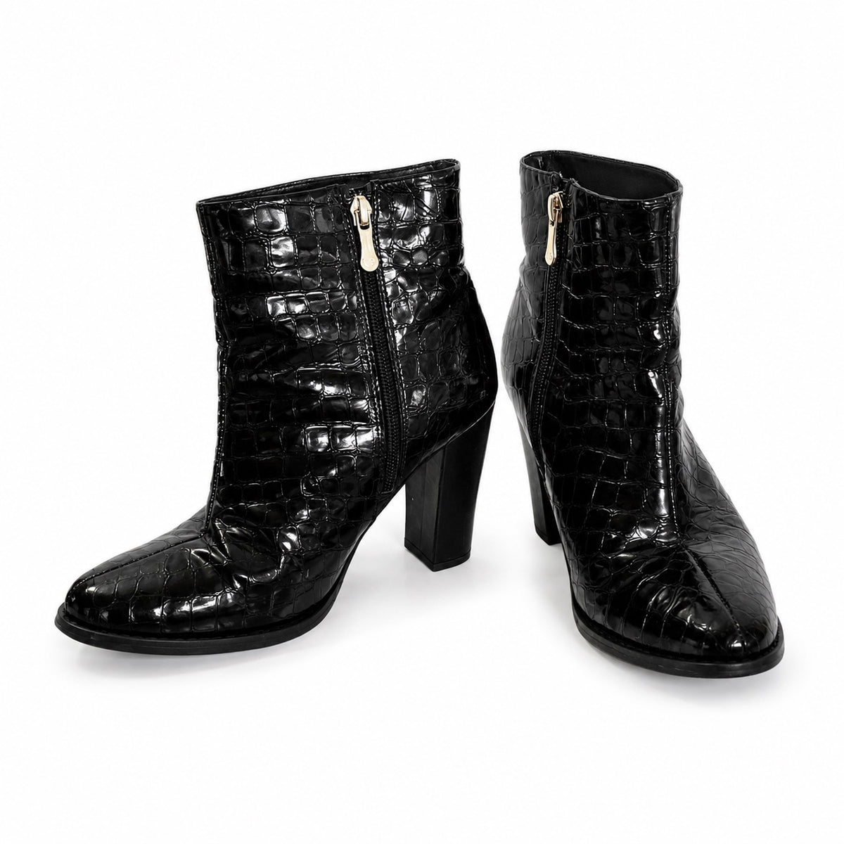🖤 Botines negros efecto croco con tacón — Talla 38