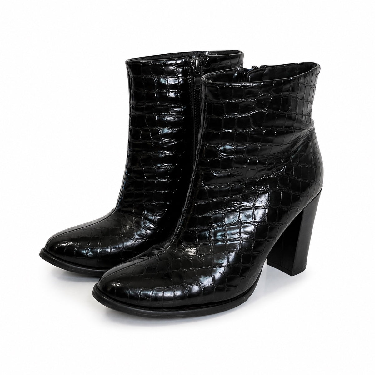 🖤 Botines negros efecto croco con tacón — Talla 38