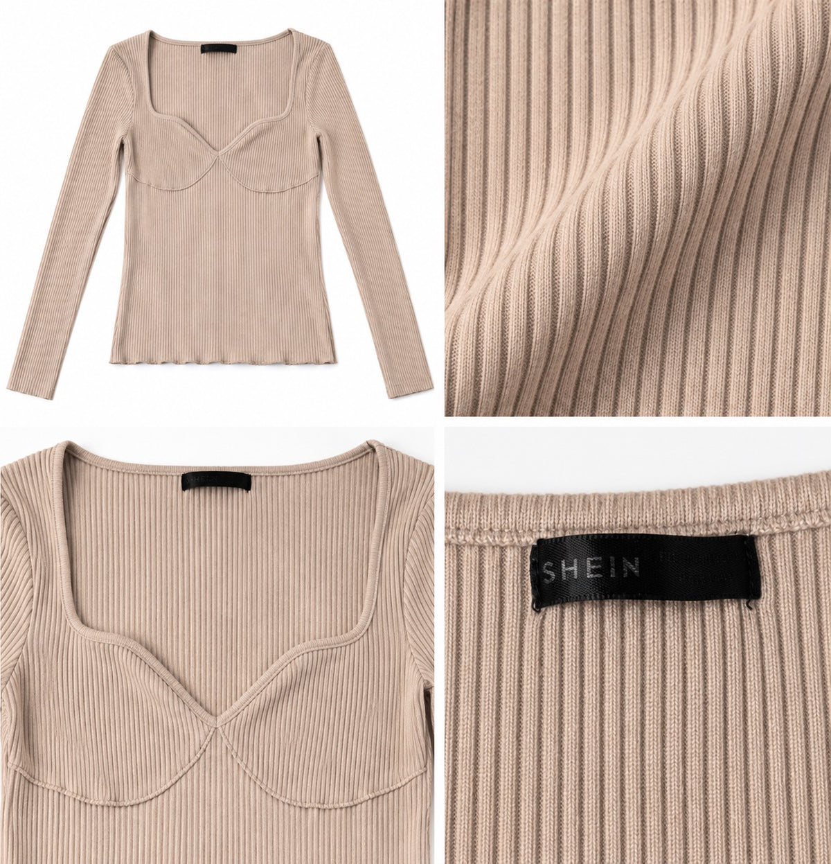 🤎 Top tejido canalé beige manga larga