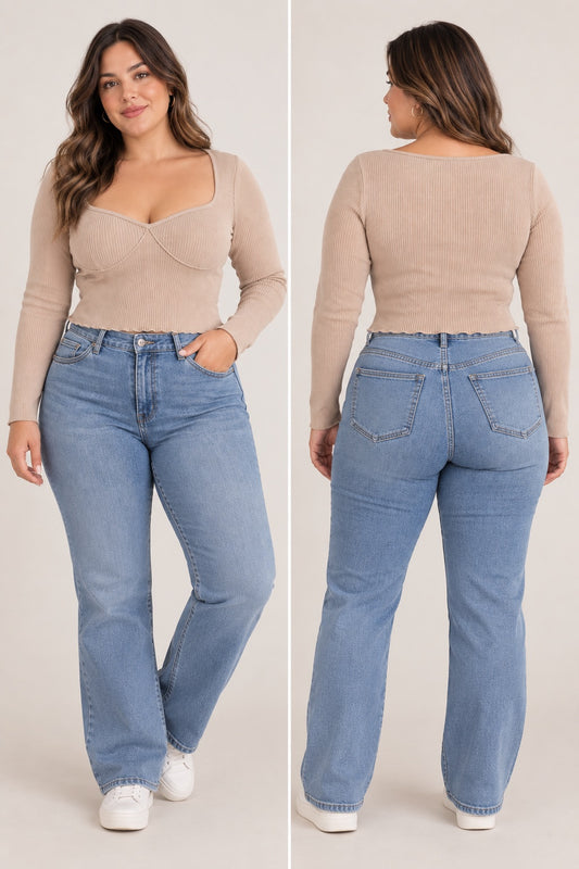 🤎 Top tejido canalé beige manga larga