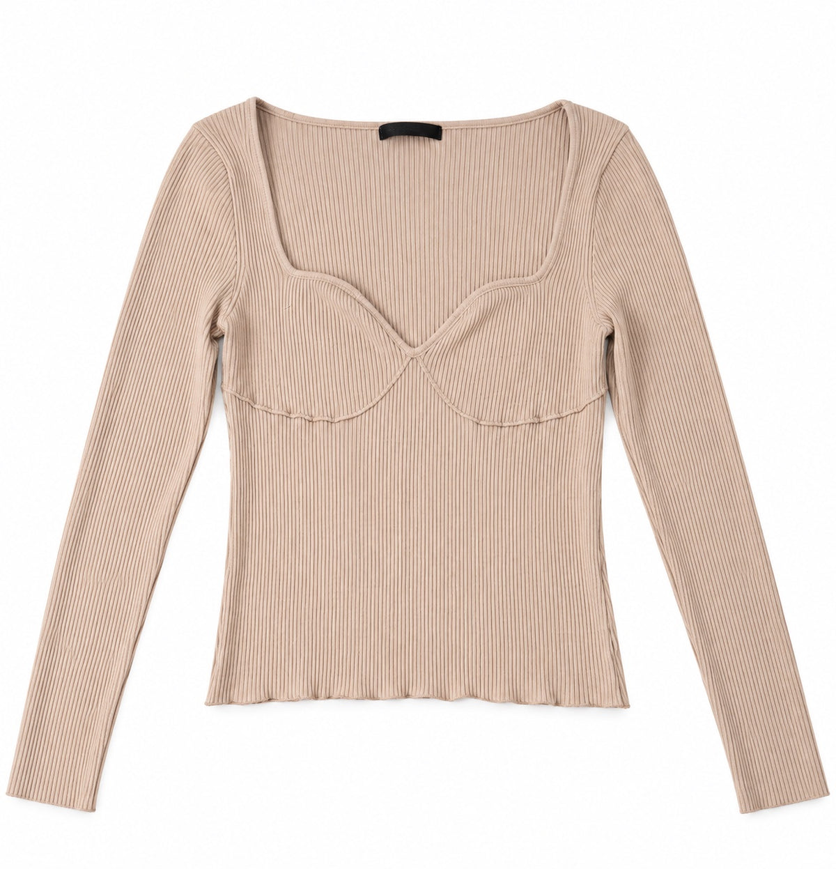 🤎 Top tejido canalé beige manga larga