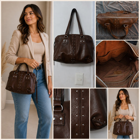 Bolso de Mano Café Oscuro Estilo Vintage