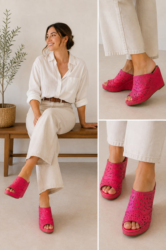 👡 Chalas fucsias caladas con plataforma