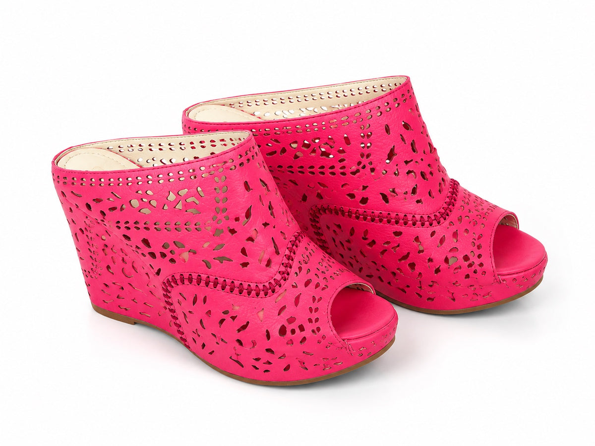 👡 Chalas fucsias caladas con plataforma