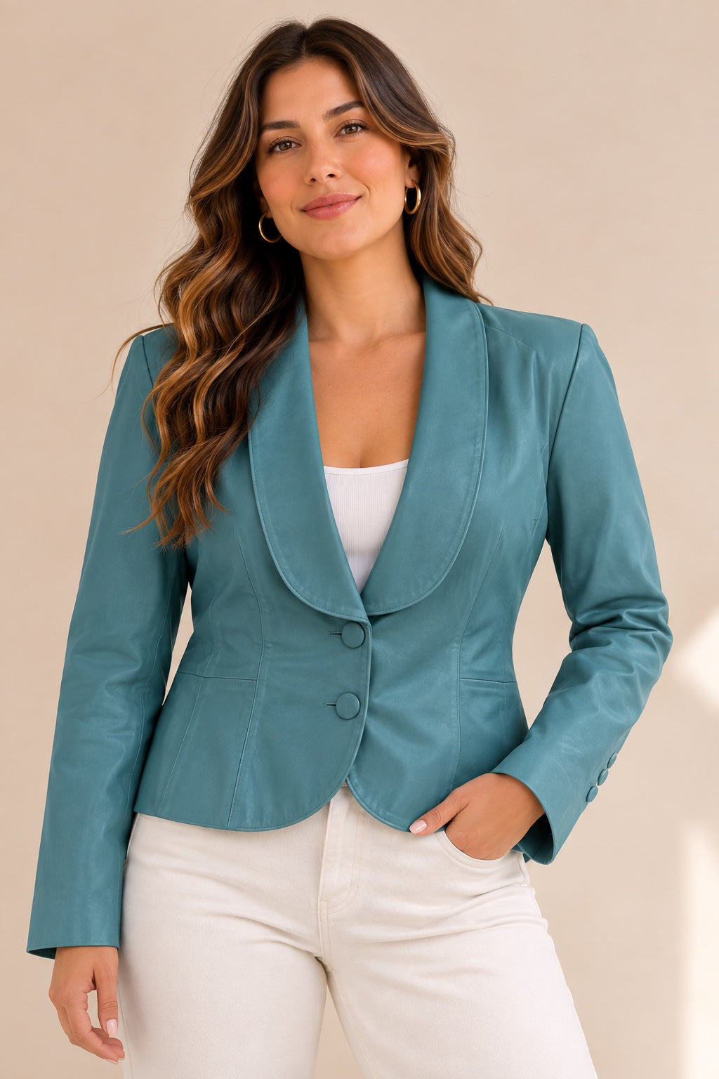 BLAZER CUERO CELESTE PREMIUN