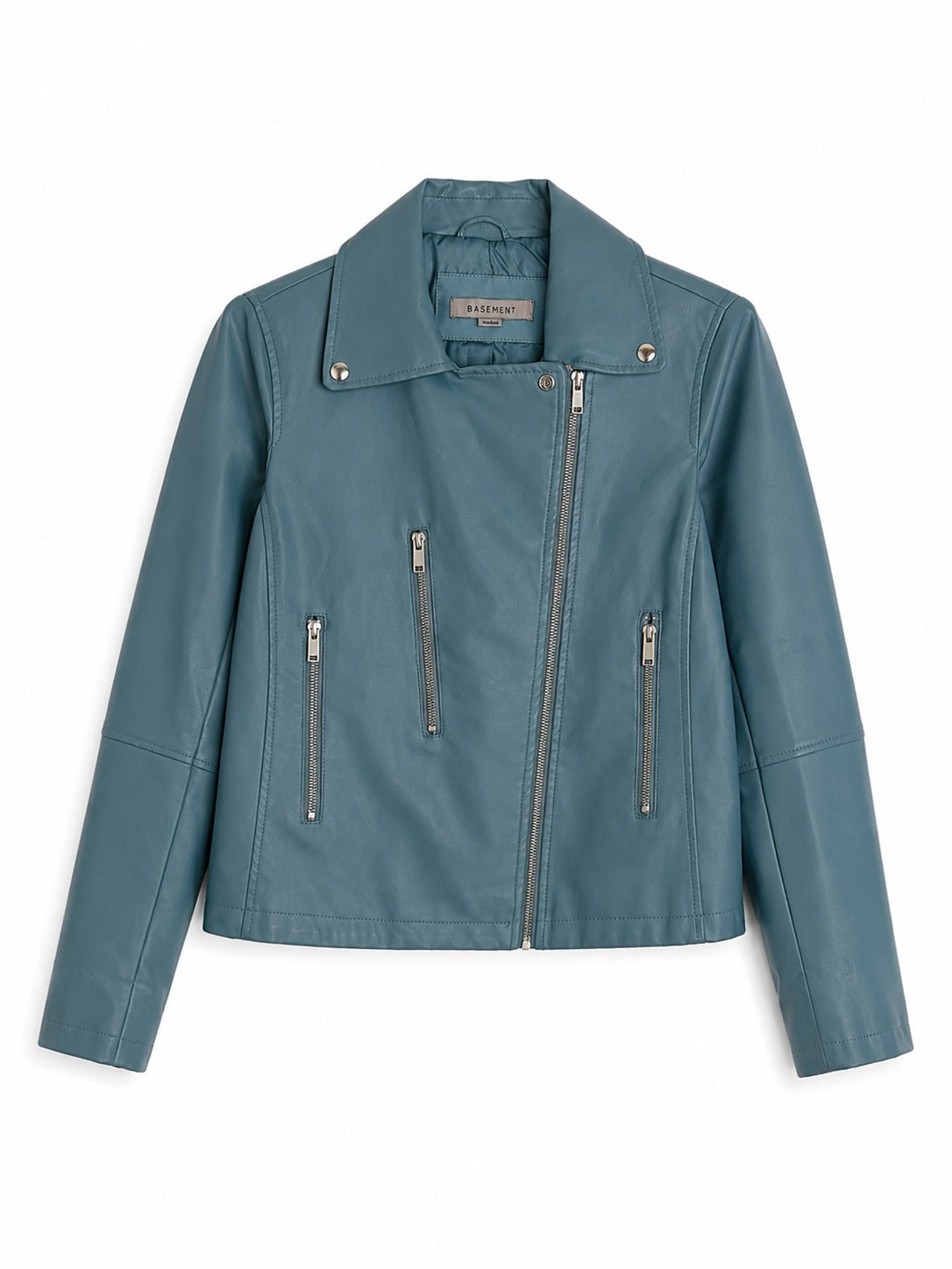 Chaqueta biker de ecocuero celeste – BASEMENT | Talla M