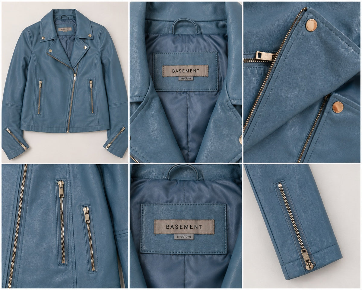 Chaqueta biker de ecocuero celeste – BASEMENT | Talla M
