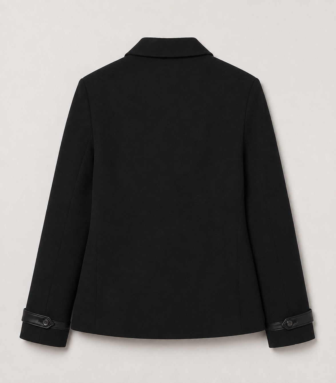 Chaqueta Formal Negra con Cierre y Detalles en Cuero – Talla 44