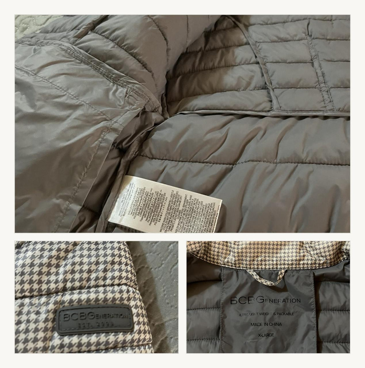 🖤 Chaqueta Puffer BCB Generation – Pata de Gallo | Talla XL