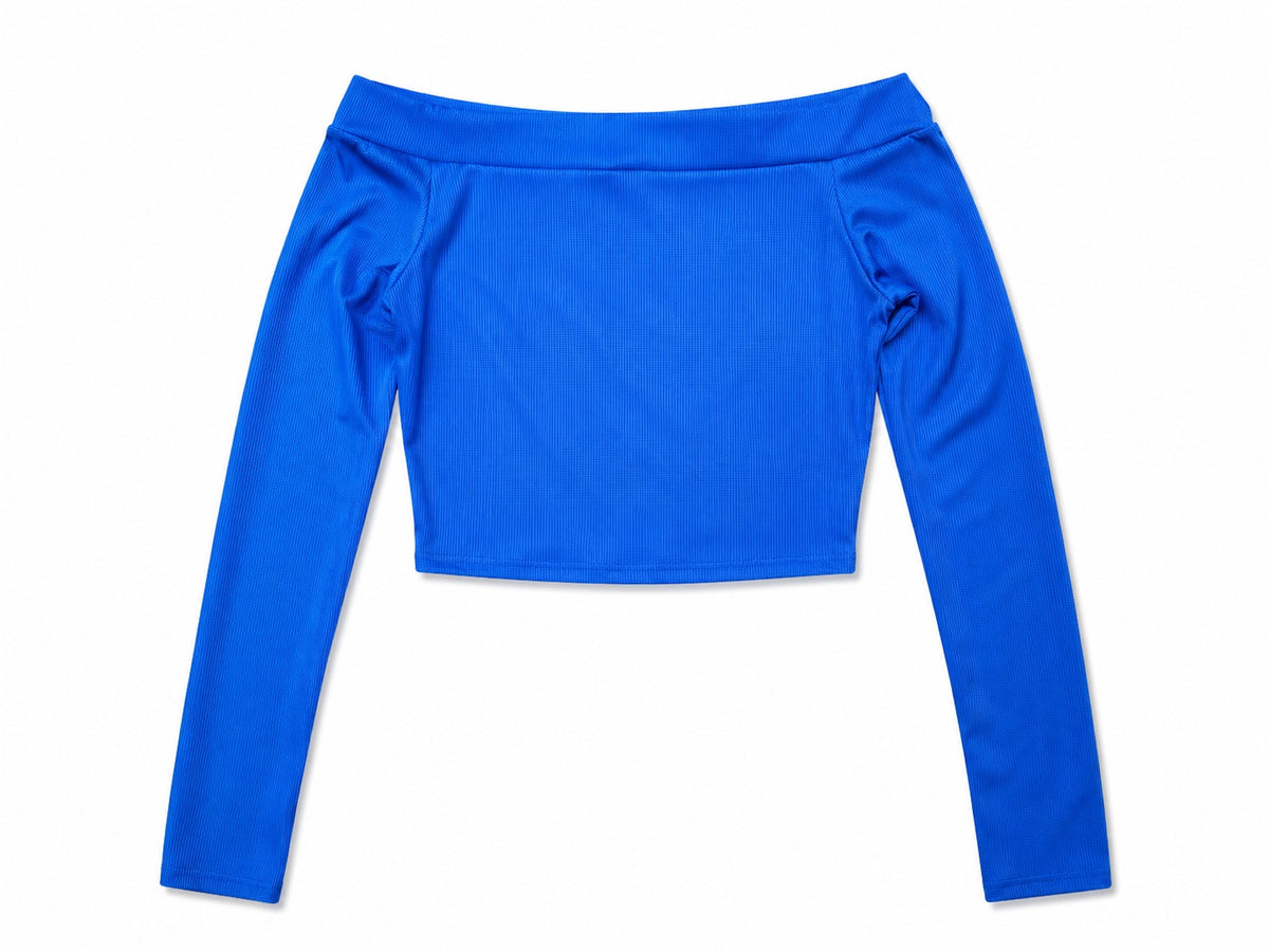 Crop Top Azul Eléctrico Elasticado Manga Larga