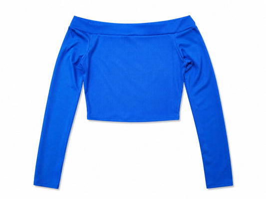 Crop Top Azul Eléctrico Elasticado Manga Larga