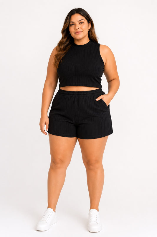 Crop Top Acanalado Negro — Talla XL