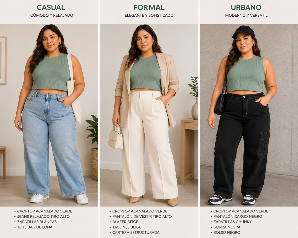 Crop Top Acanalado Verde Salvia — Talla XL