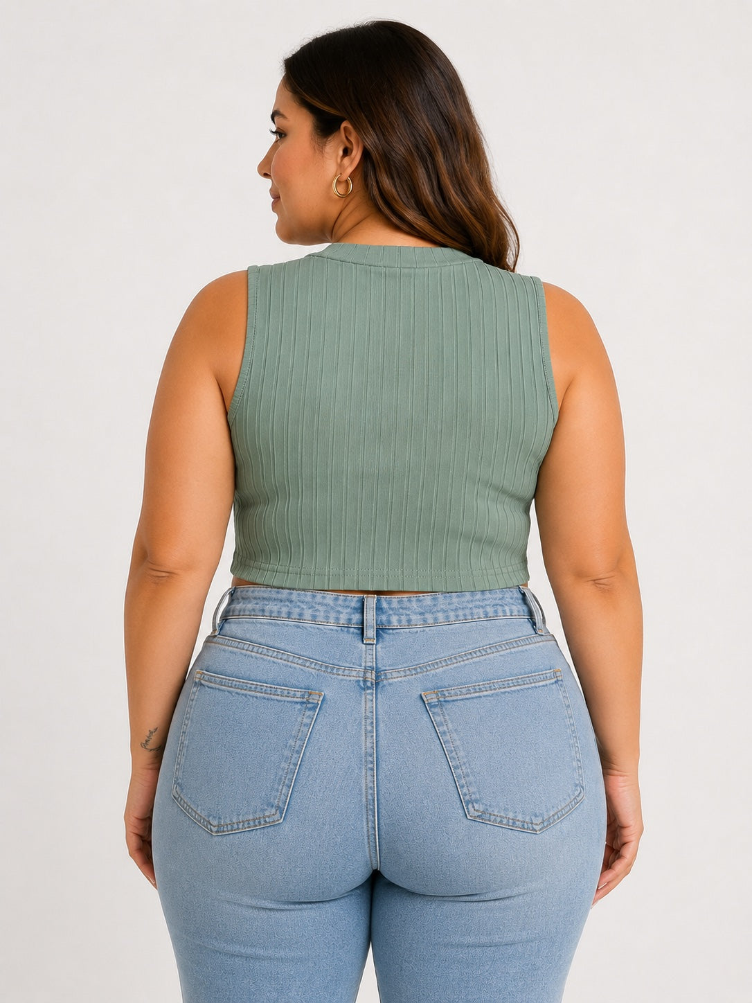 Crop Top Acanalado Verde Salvia — Talla XL
