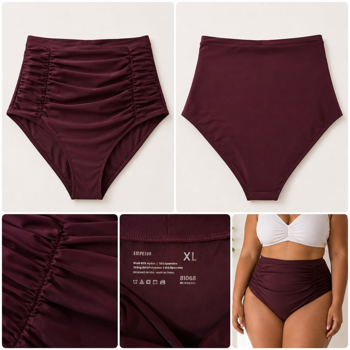 Culote de baño burdeo de tiro alto – Talla XL