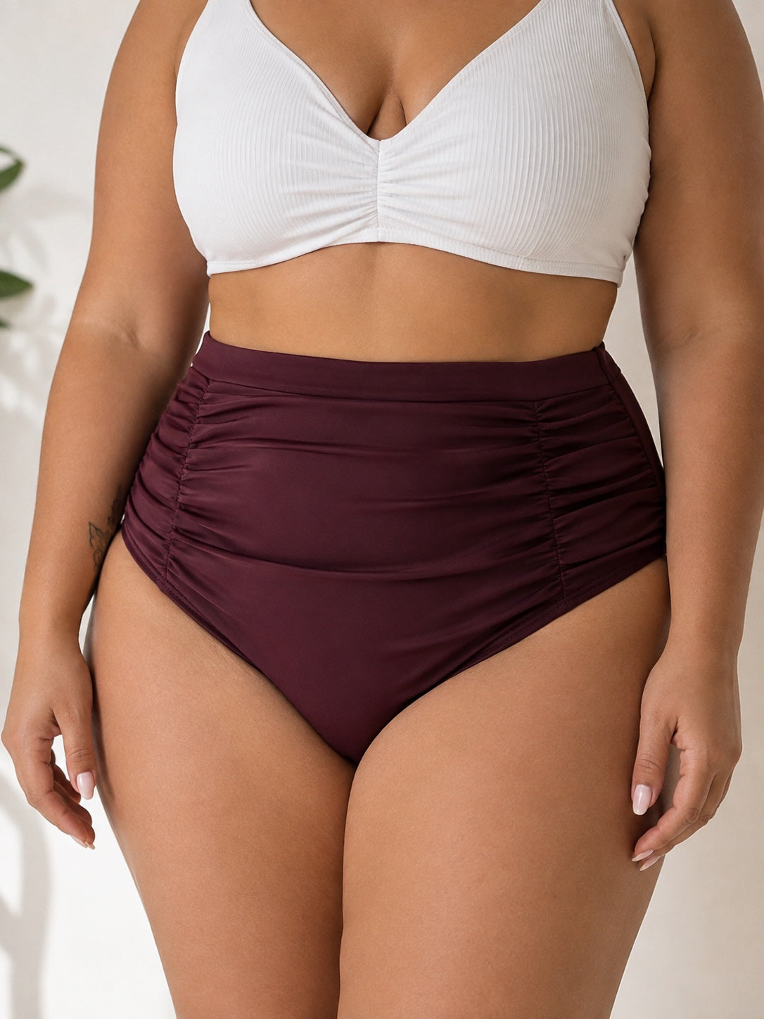 Culote de baño burdeo de tiro alto – Talla XL
