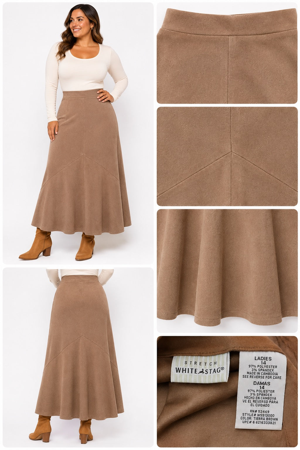 🤎 Falda Larga Camel White Stag – Talla XL aprox