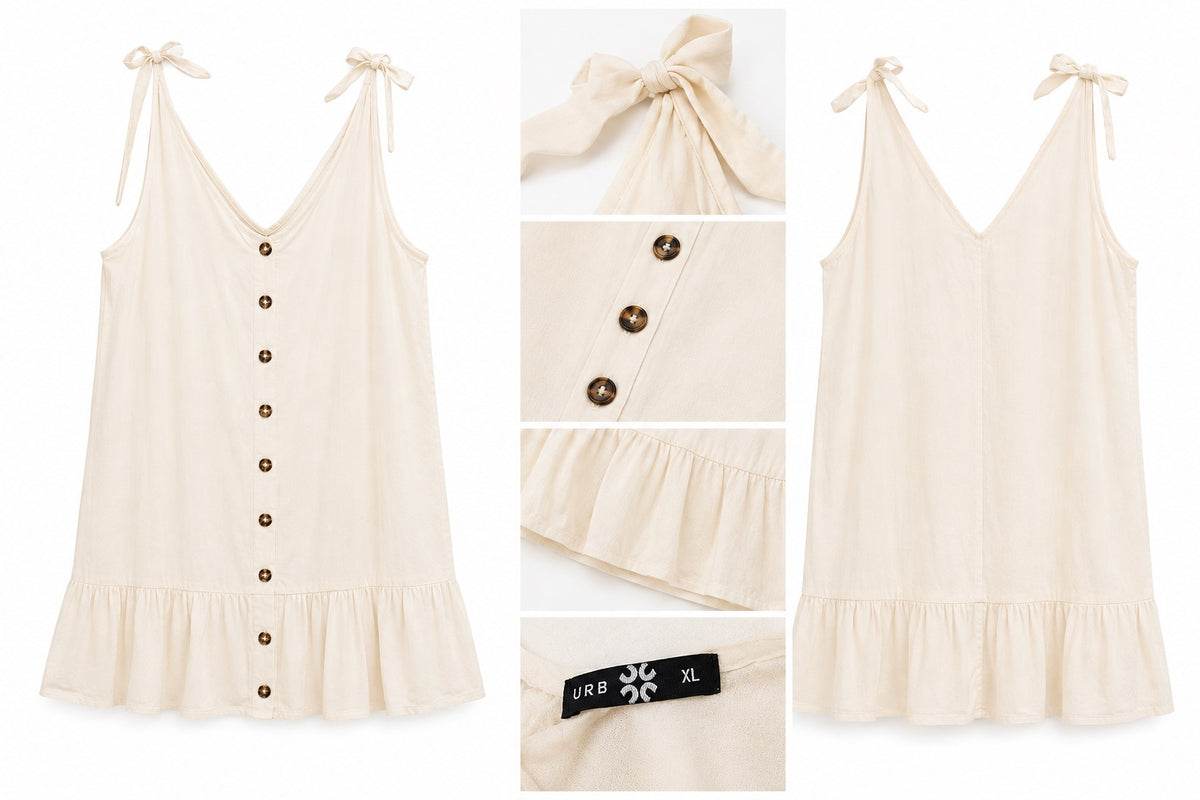 🤍 Mini Vestido Crudo con Botones