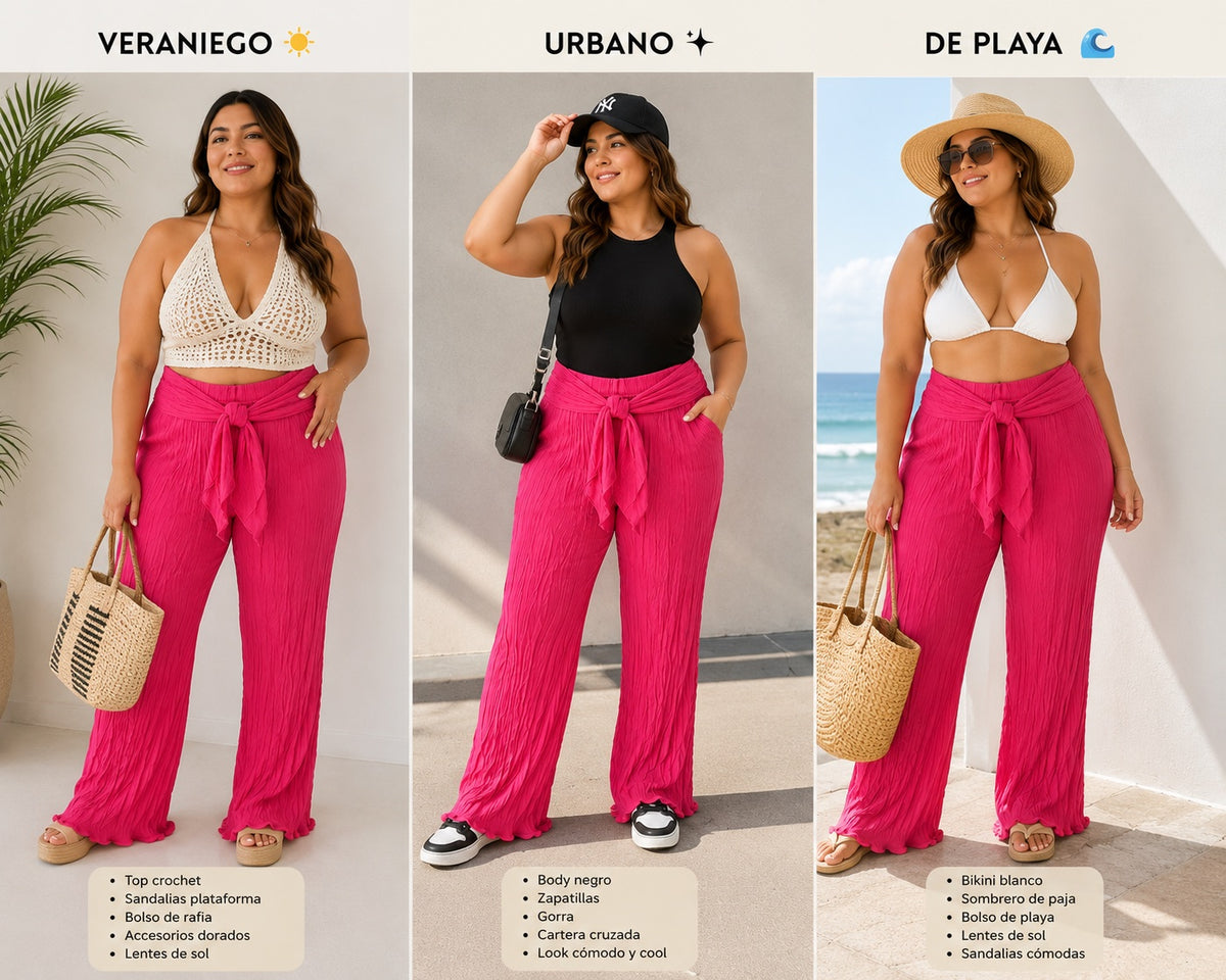 💗 Pantalón Palazzo Fucsia con Amarre Frontal – Talla XL