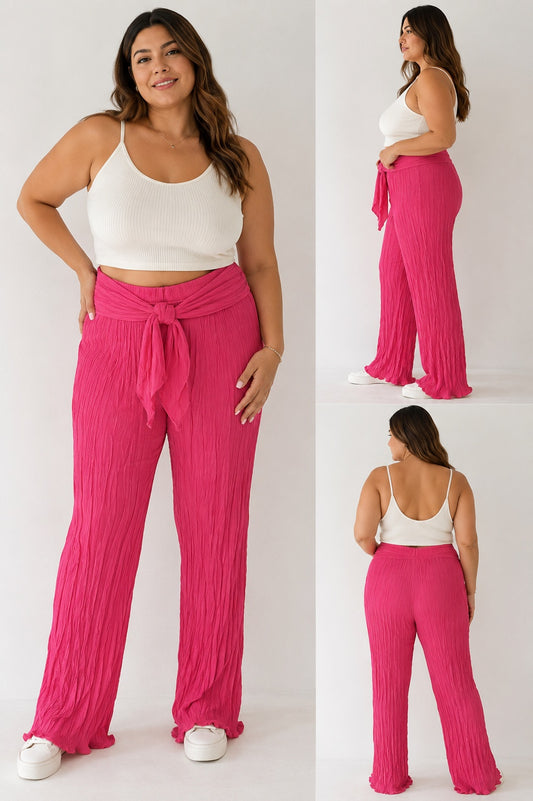 💗 Pantalón Palazzo Fucsia con Amarre Frontal – Talla XL