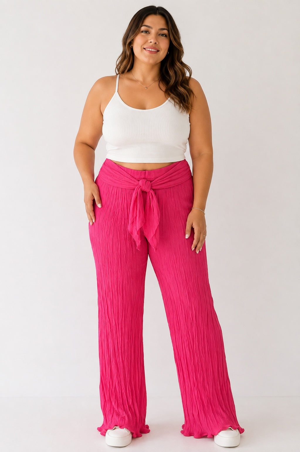 💗 Pantalón Palazzo Fucsia con Amarre Frontal – Talla XL