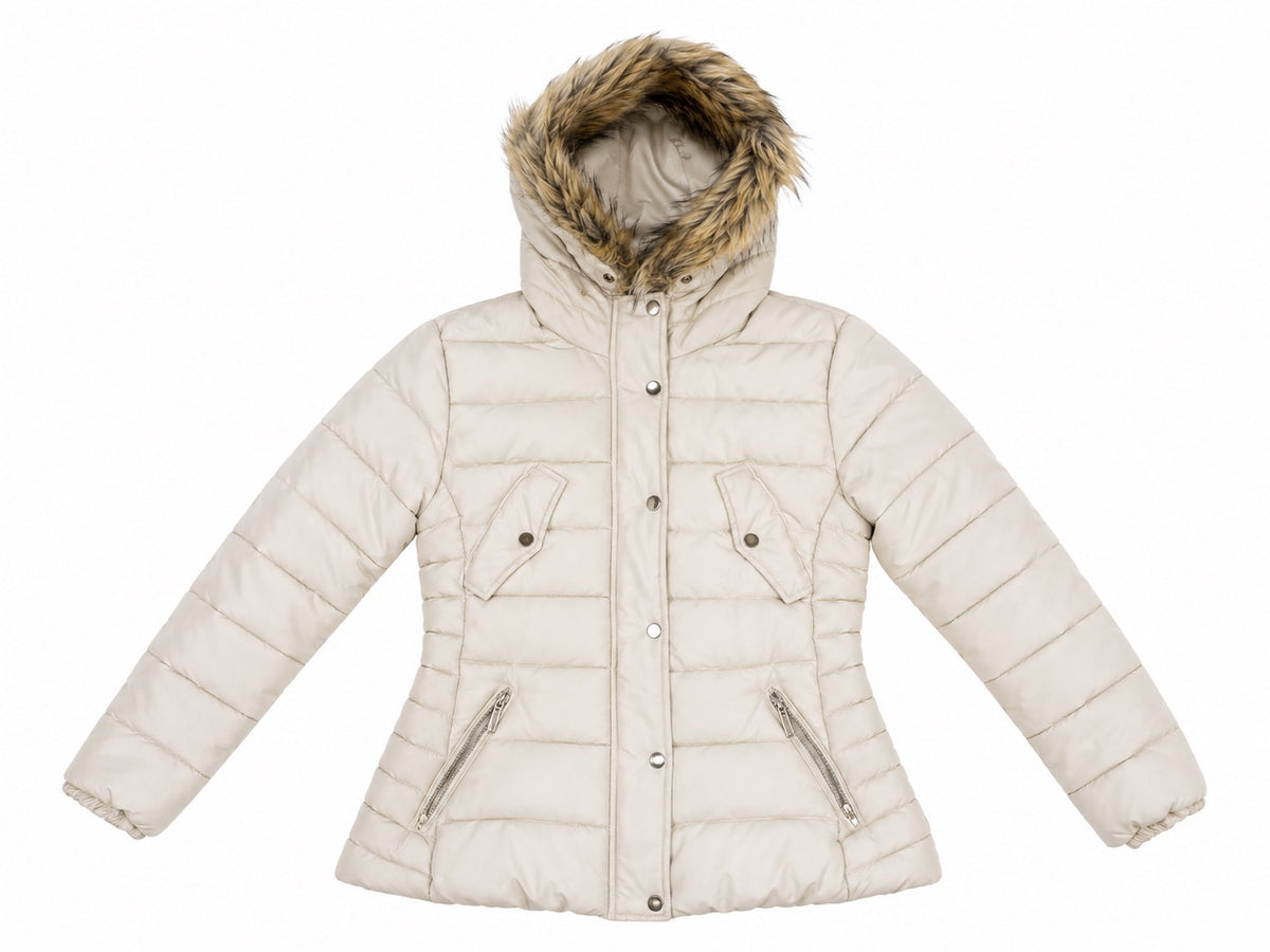🤍 Parka H&M Crema con Capucha y Pelo
