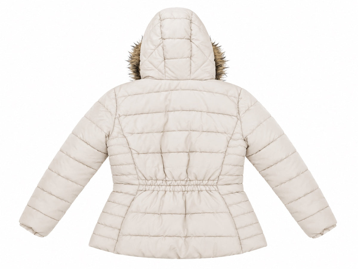 🤍 Parka H&M Crema con Capucha y Pelo