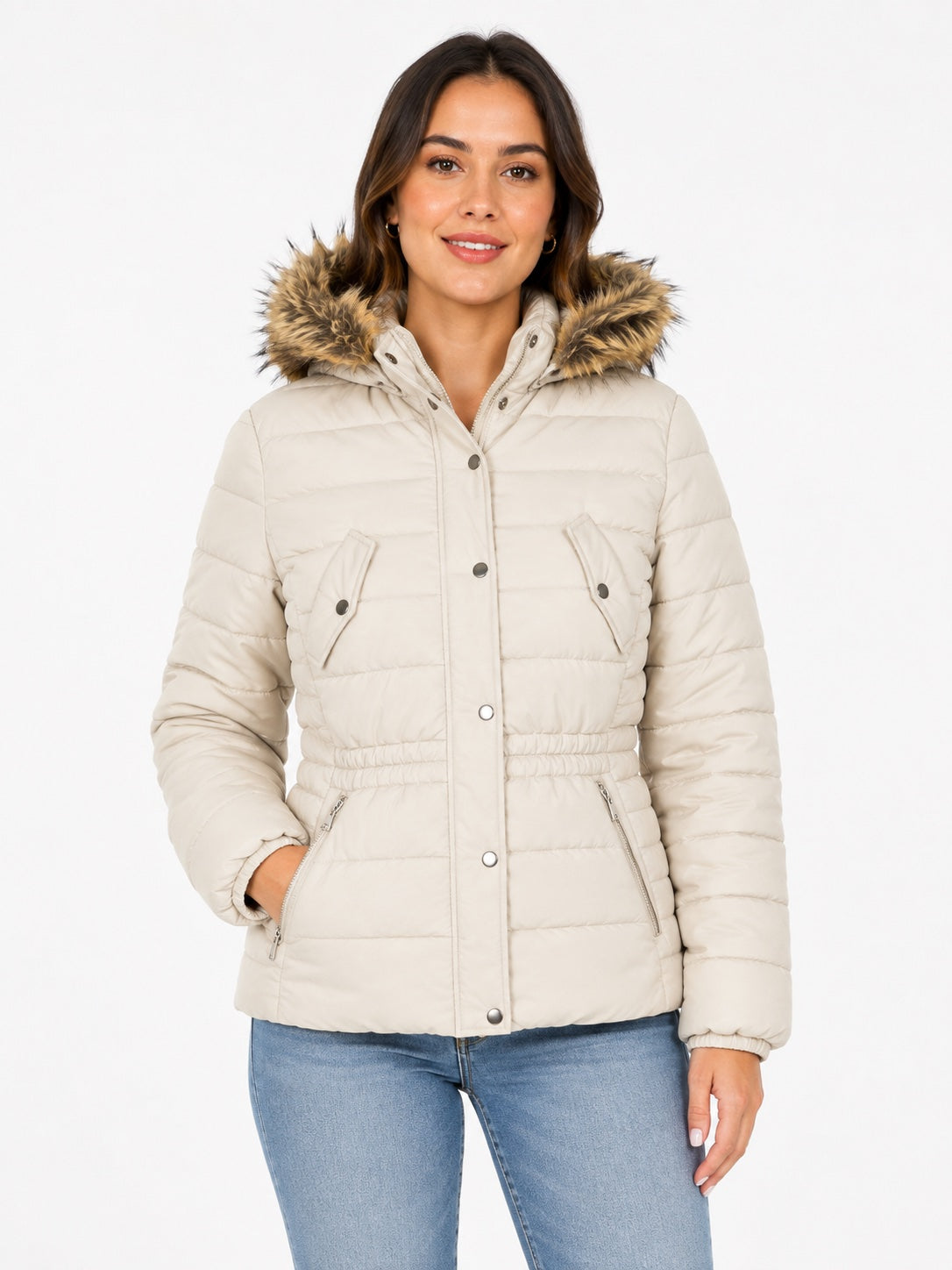 🤍 Parka H&M Crema con Capucha y Pelo