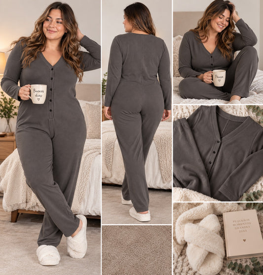 🖤 Pijama Enterito XL de Micropolar — Gris