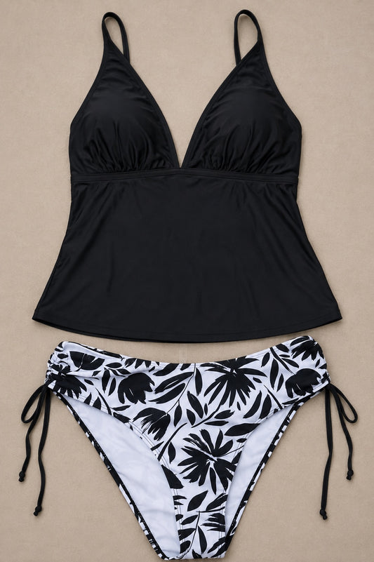 Traje de Baño Dos Piezas Negro y Estampado – Talla L
