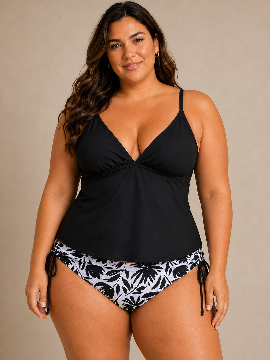 Traje de Baño Dos Piezas Negro y Estampado – Talla L