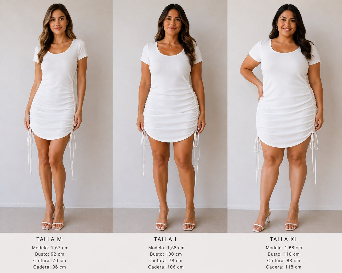 🤍 Mini Vestido Blanco Fruncido